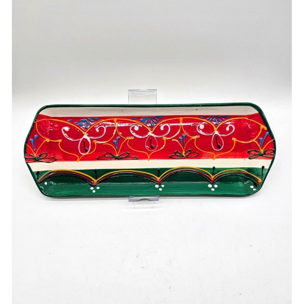 El Poyeton Handpainted Art Pottery From Spain Christmas Colors Serving Dish
